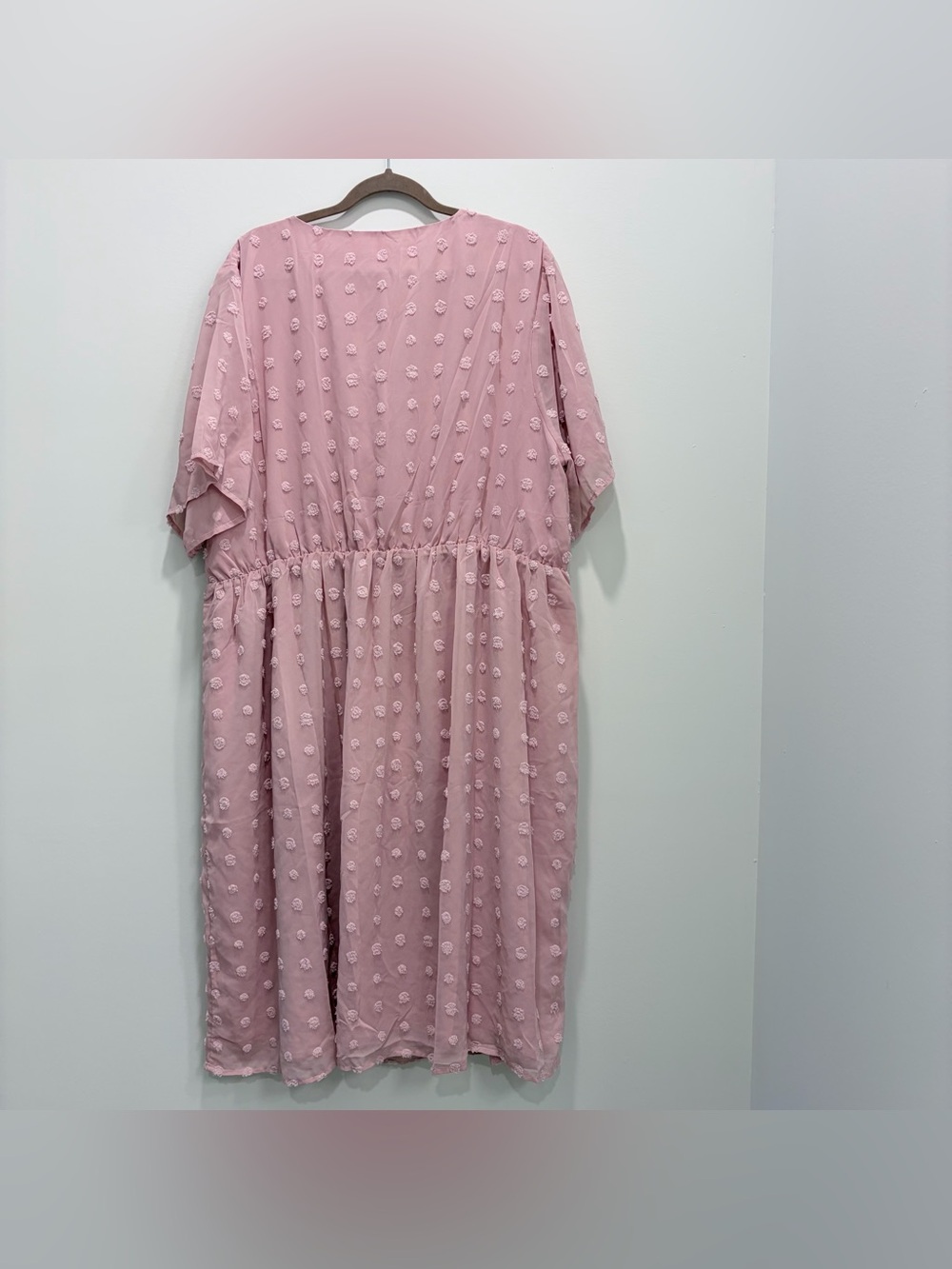 Chic Soul Pink Swiss Dot Surplice Midi Dress 3X Boho - Picture 3 of 10